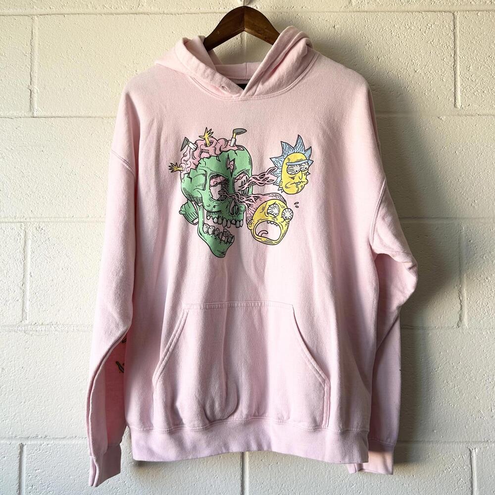 Adult Swim Rick And Morty Pink Long Sleeve Pullover Hoodie Men's Large